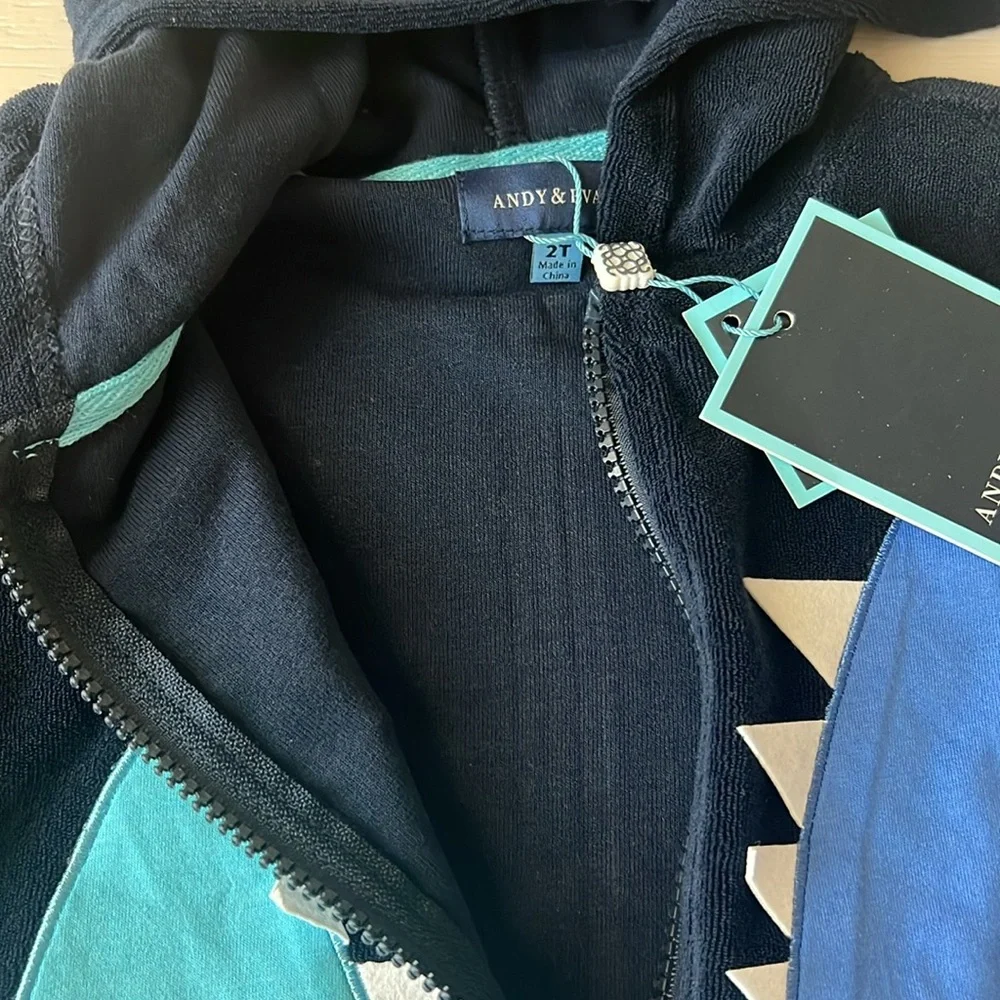Andy & Evan Boys Matching Set Terry Sharks Hoodie Shorts 2T 5